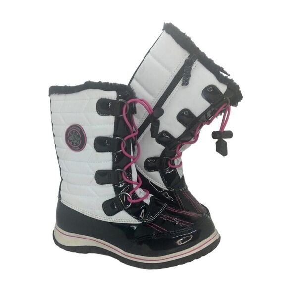 Totes Mackenzie Girls Pre-owned Black & White Weatherproof Winter Boots - sz. 1 - Picture 1 of 6